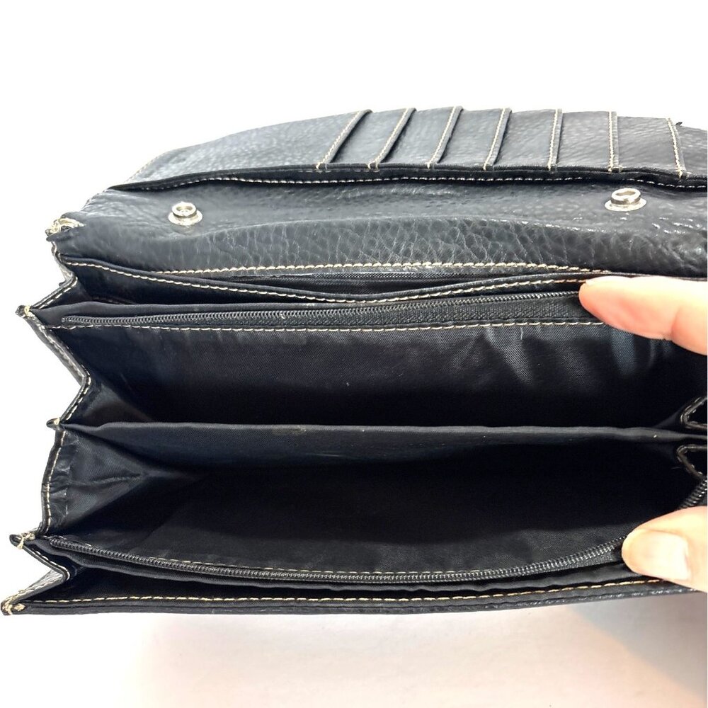 Black Etienne Aigner Monogram Canvas & Leather Wallet Clutch Buckle Closure - Picture 6 of 7